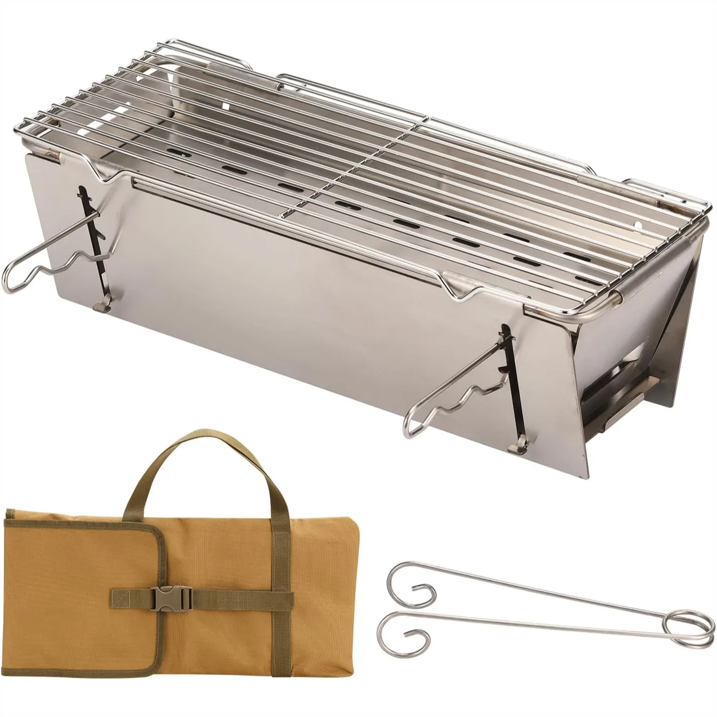 

Small Foldable Charcoal Grill Heavy Duty Stainless Steel BBQ for Outdoor Camping Picnic Beach with Carry Bag