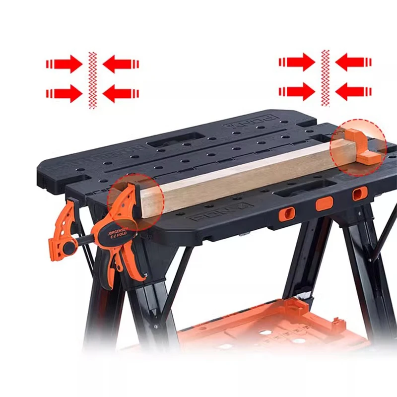 Portable Folding Work Table, 2-in-1 as Sawhorse & Workbench, Multifunctional woodworking workbench load capacity 454kg