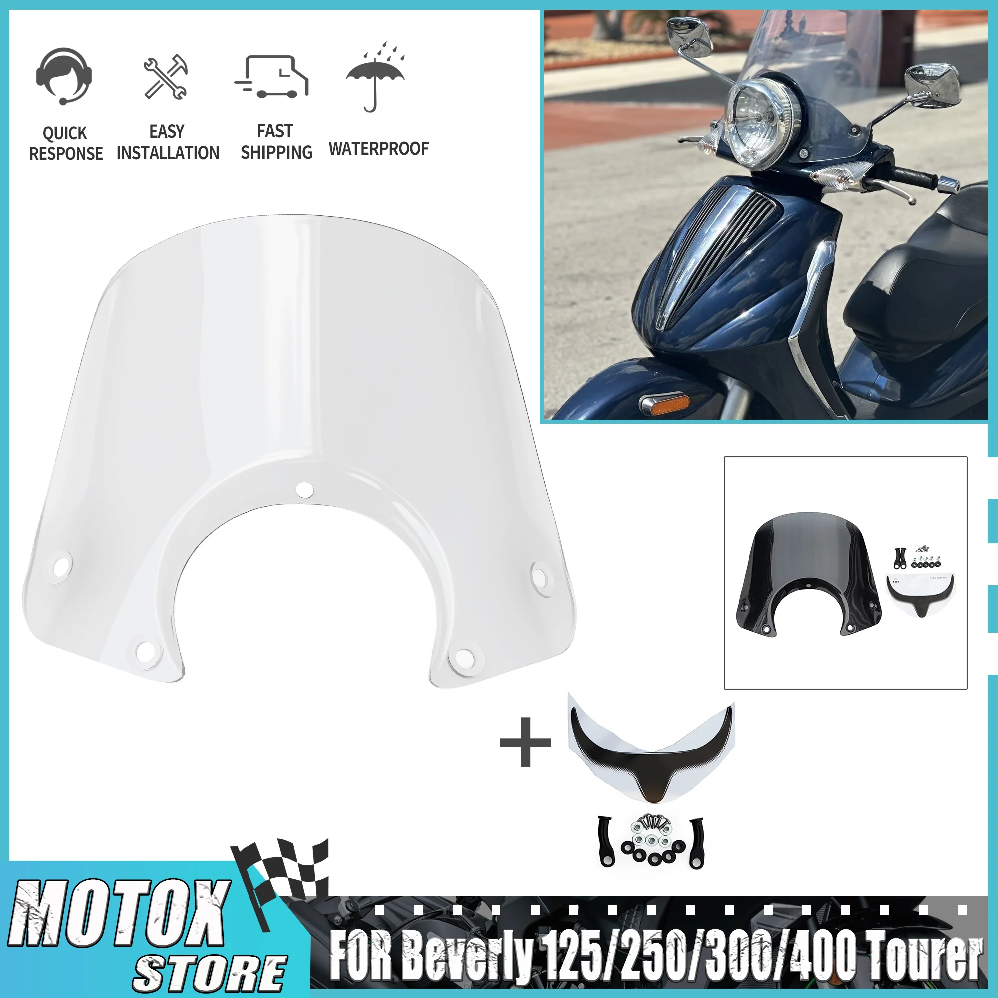 Motorcycle White Gray Windshield Fit For Beverly 500 400 Tourer Beverly 125 250 300 400 Tourer Wind Screen Windscreen Deflector