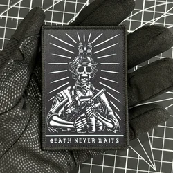 Skull Soldier Reaper Tactical Patch Death Never Waits Morale Badge Printing Punk Patches Hook and Loop Military Backpack Sticker
