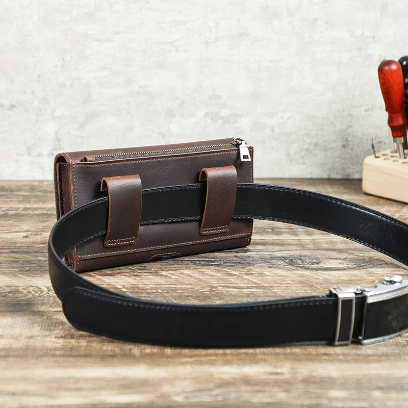 CONTACT\'S Genuine Leather Men Waist Bag Travel Small Waist Belt Pouch Phone Pocket Casual Male Fanny Belt Bag Designer Handbag