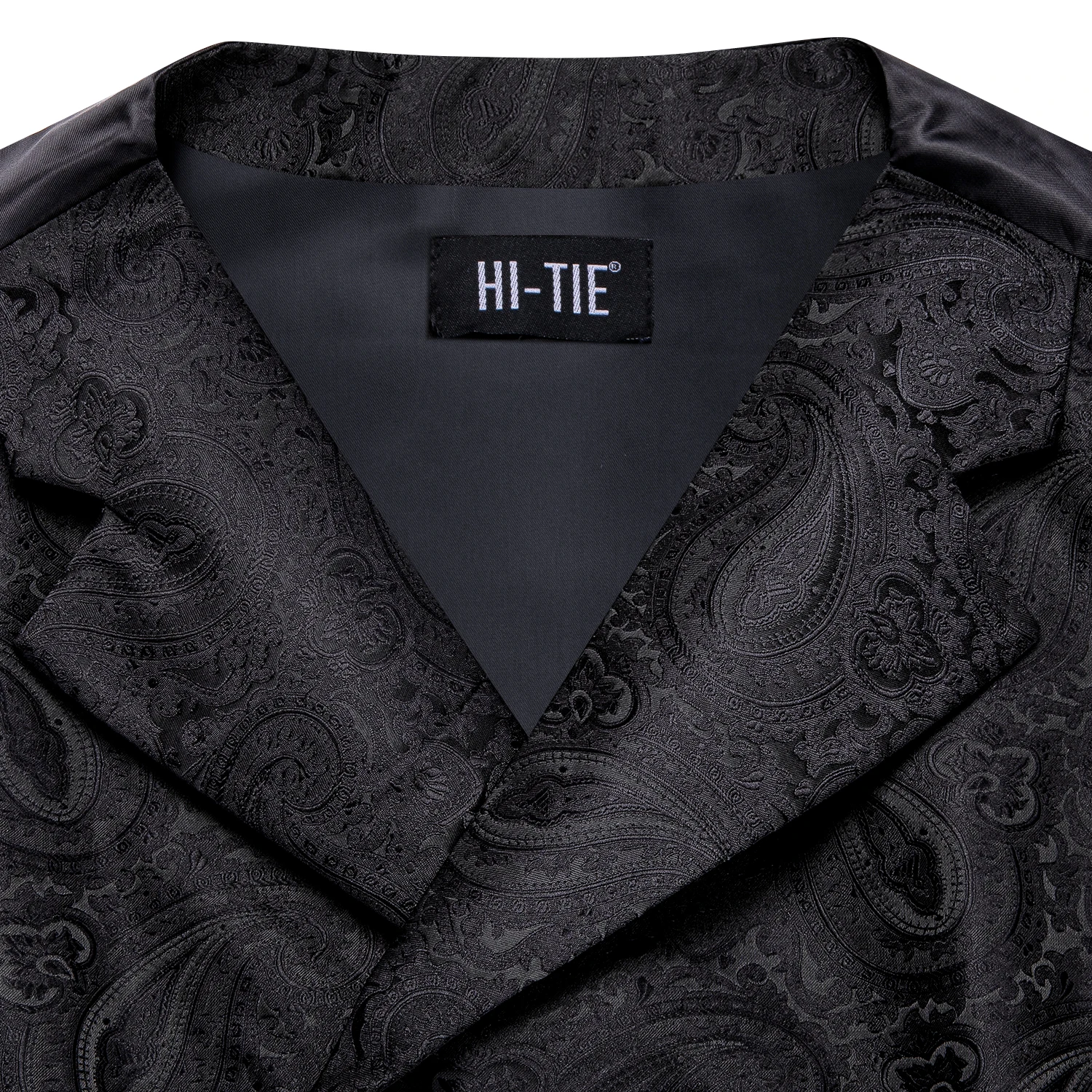 Business Black Men Vest Formal Silk Solid Paisley Jacquard Waistcoat Jacket NeckTie Hanky Cufflinks for Men Designer Gift Hi-Tie