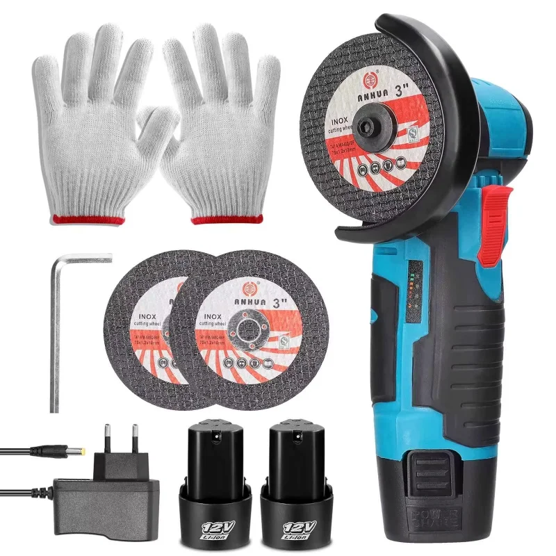 Amoladora Angular Eléctrica Inalámbrica de 12V, 200W, 19500rpm, Mini Pulidora, Amoladora de Diamante con 2 Baterías