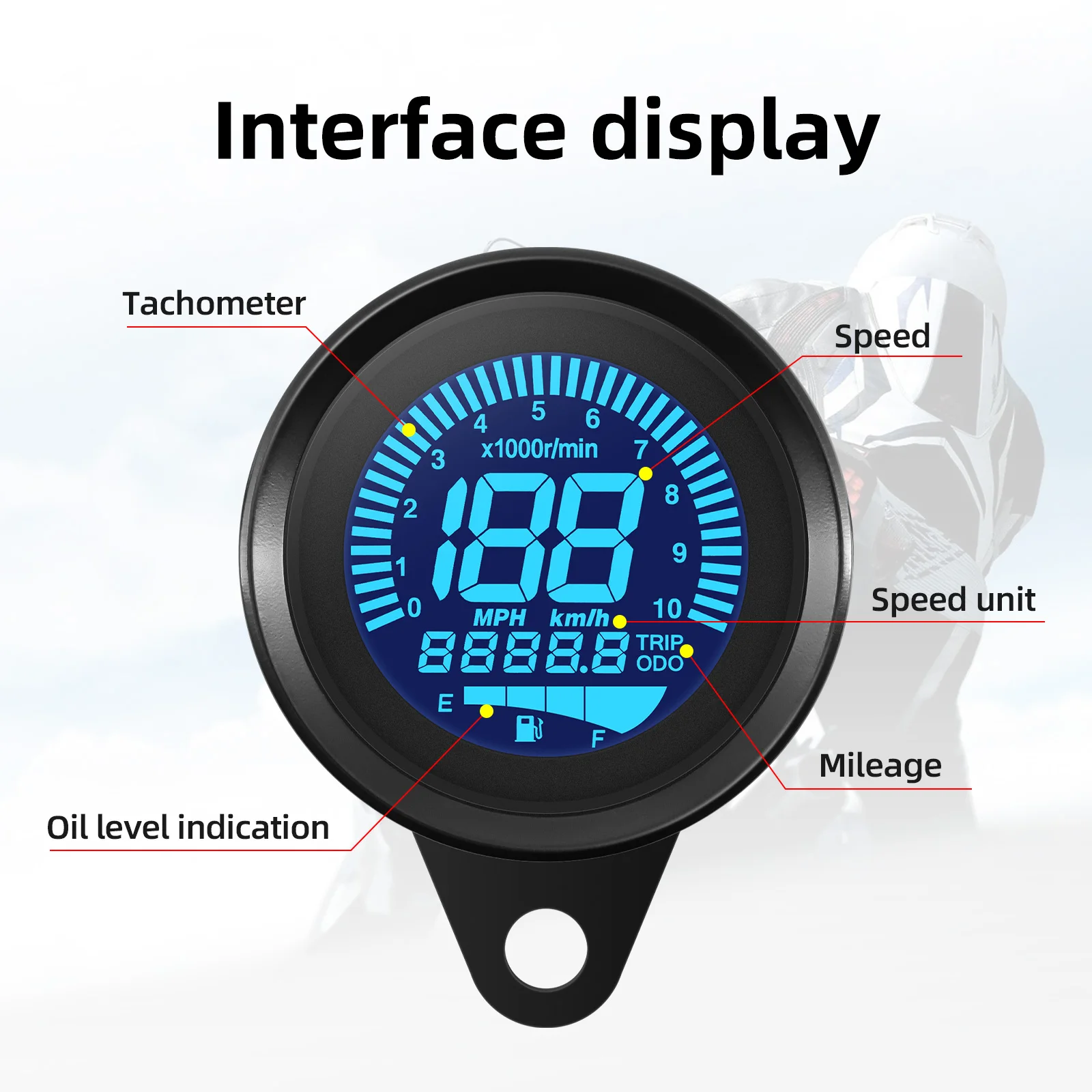 7 Color LED Motorcycle Speedometer Digital Moto Scooter ATV Retro Dashboard RPM Instruments Oil Gauge Meters for 12V Universal image 5