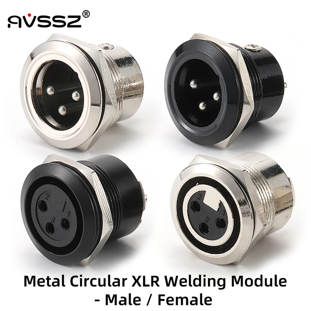 Moduł gniazda XLR 3-pinowego, metalowy, okrągły, męski i żeński, do montażu panelowego, kabel audio, wtyk mikrofonowy, rozmiar montażowy 22mm. — zdjęcie produktu 2