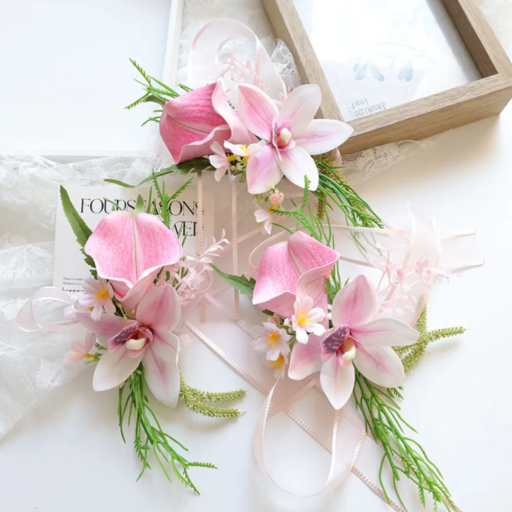 

Pink Artificial Flowers Boutonniere Horseshoe Lotus Butterfly Orchid Simulation Flower Bridal Corsage Wedding Party