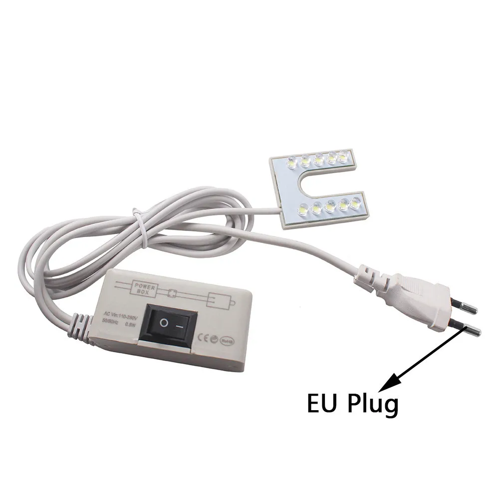 Luz LED para máquina de coser en forma de U, Base de montaje magnética, lámpara de cuello de cisne de trabajo, enchufe UE/EE. UU. para tornos, prensas de taladro, bancos de trabajo