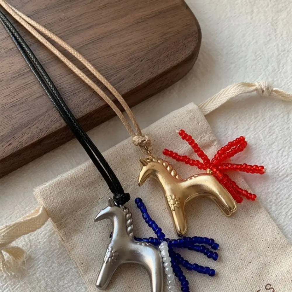 فريدة من نوعها سترة سلسلة المهر قلادة قلادة طويلة الفضة الشمع حبل قلادة مجوهرات اكسسوارات الحصان بولي Leather الجلود قلادة الفتيات #3