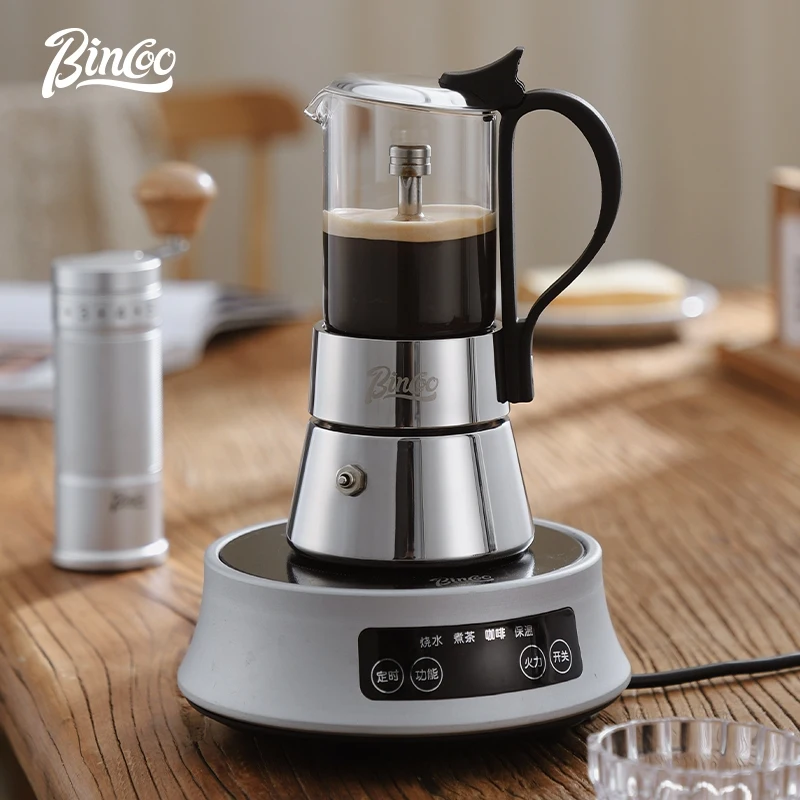 BINCOO Dual-valve Moka Pot Stainless Steel Brewing Coffee Pot Espresso Home Small Coffee Maker with Electric Stove Coffee Utensi view 5
