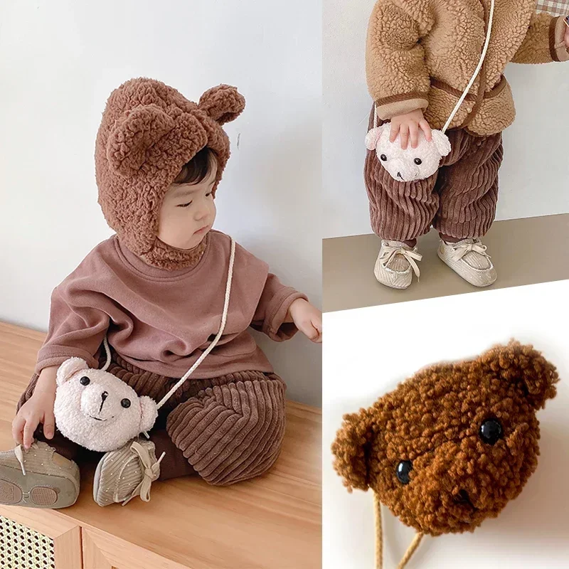 Urso bonito do sorriso Saco macio da boneca do luxuoso para mulheres e meninas, mini saco do mensageiro do cruz-corpo, mini sacos adoráveis do urso, presentes