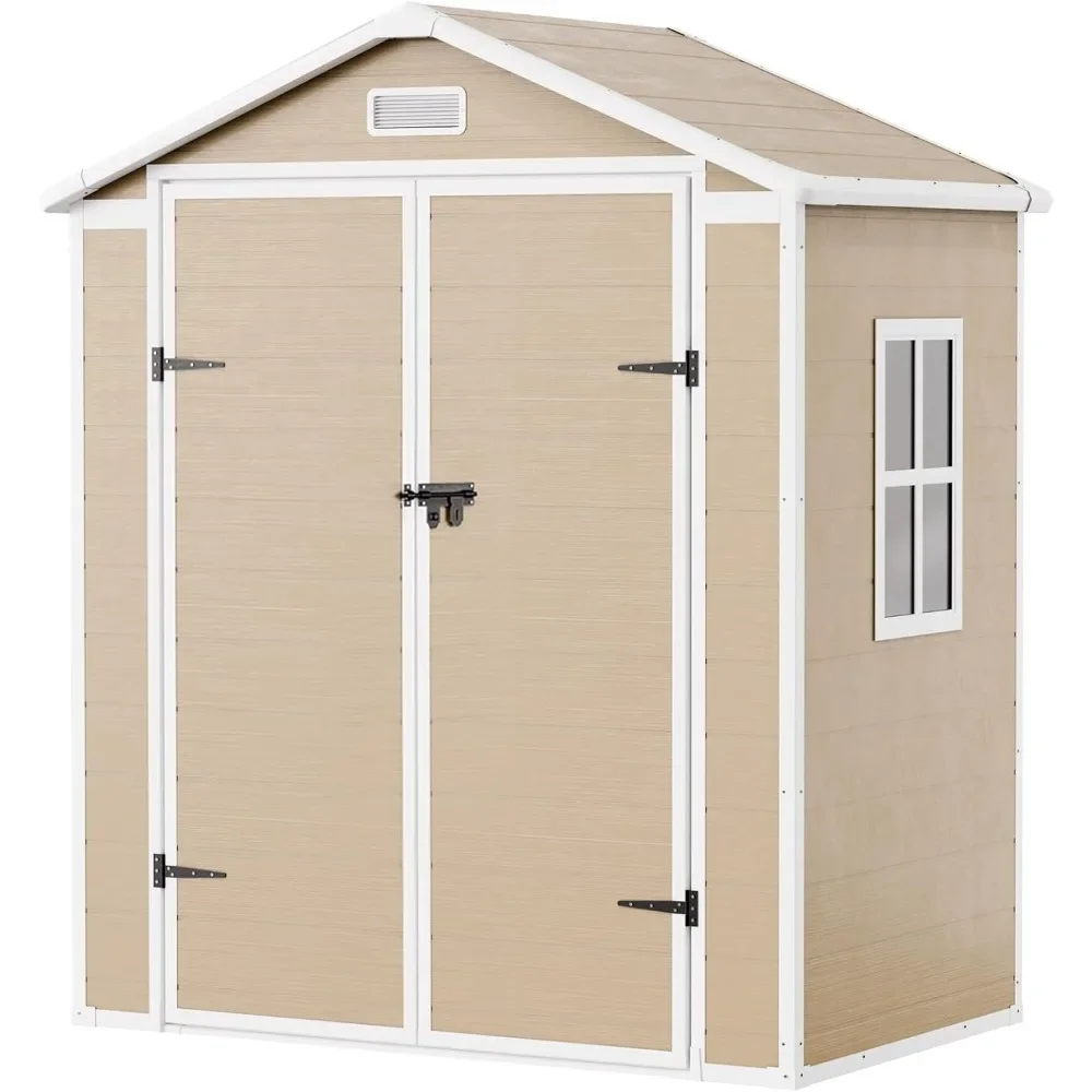 6x3 FT Resin Storage Shed, Waterproof Sheds & Outdoor Storage with Floor & Window & Double Lockable Doors, Tool Shed for Garden