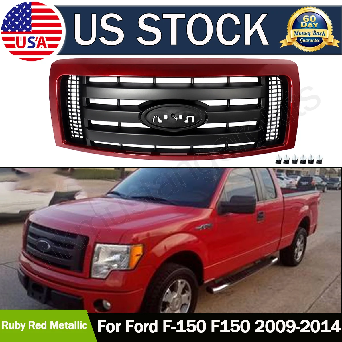 

Front Bumper Grille Modified Grill for Ford F150 XLT 2009-2014 Ruby Red Metallic & Black Front Upper Grille Air Inlet Grid Grill