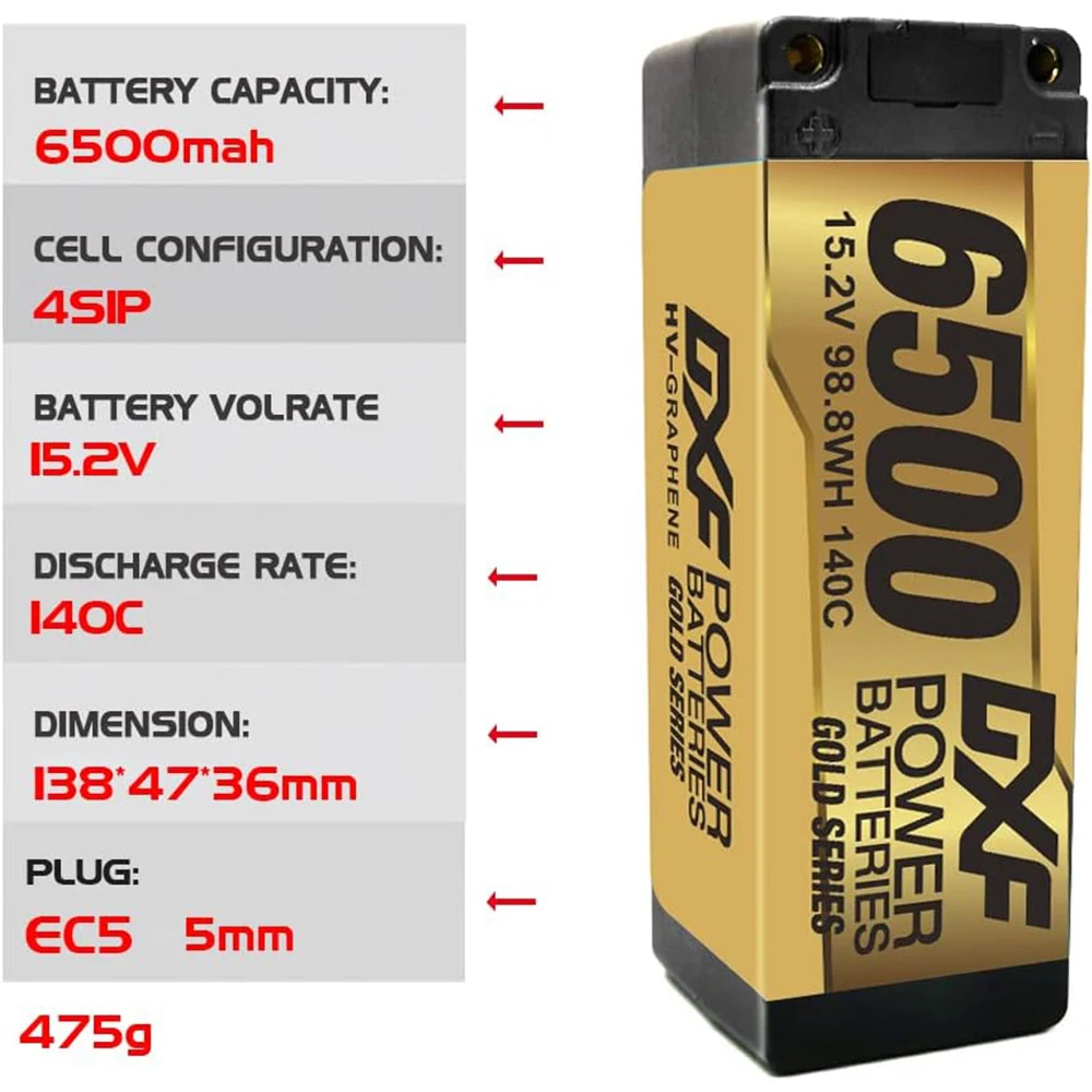 Dxf lipo 6500mah 4s 14,8 v 15,2 v grade a li-poly lcg hv batterie hardcase mit xt90 ec5 stecker für rc modell auto boot lkw