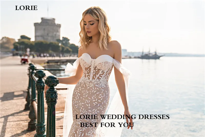 LORIE-Vestidos de Novia de encaje color champán, con tiras de lazo, apliques, escote en forma de corazón, para fiesta de boda, 2023