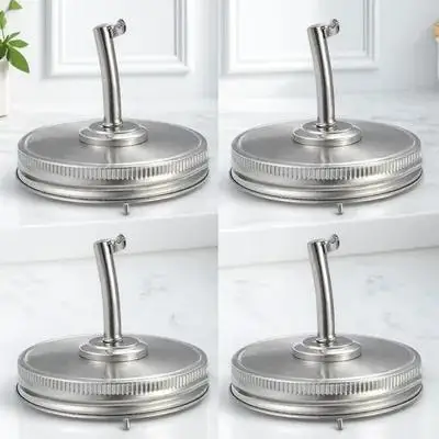 

4Pcs Stainless Steel Jar Lids with Pour Spout Leak Proof Oil Spout Replacement for Mason Jars Kitchen Barbecue Sauce Soy Sauce