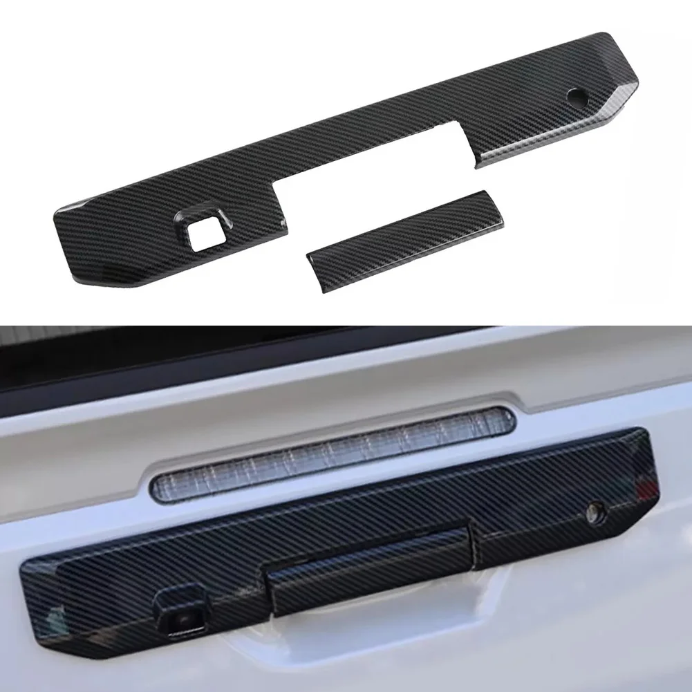 Car Rear Gate Tailgate Handle Cover Trim Fit For Mitsubishi MV Triton 2023 2024 Carbon Fiber Grain ABS Plastic