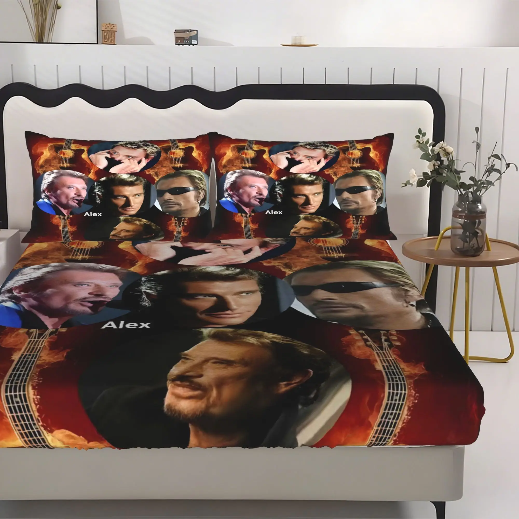 Customize The J-JOHNNY-HALLYDAY Three-Piece Bedding Ensemble Features a Fitted Sheet Base, Making It for Easy to Style Your Bed