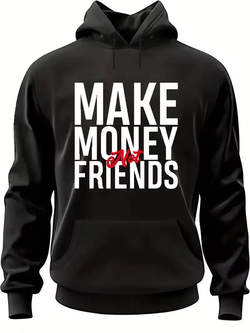 

Men's loose-fitting hooded sweatshirt, black street style pullover, American casual hooded shirt, suitable for Christmas gifts