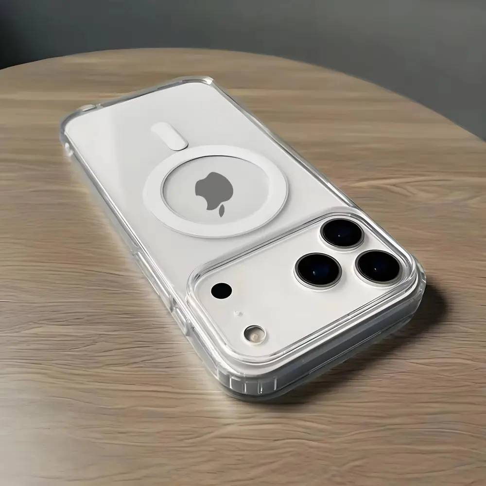 Coque de téléphone magnétique de haute qualité, compatible avec la recharge sans fil, pour iPhone 18, 17, 16, 15, 14 Pro Max. Coque arrière transparente et résistante aux chocs.
