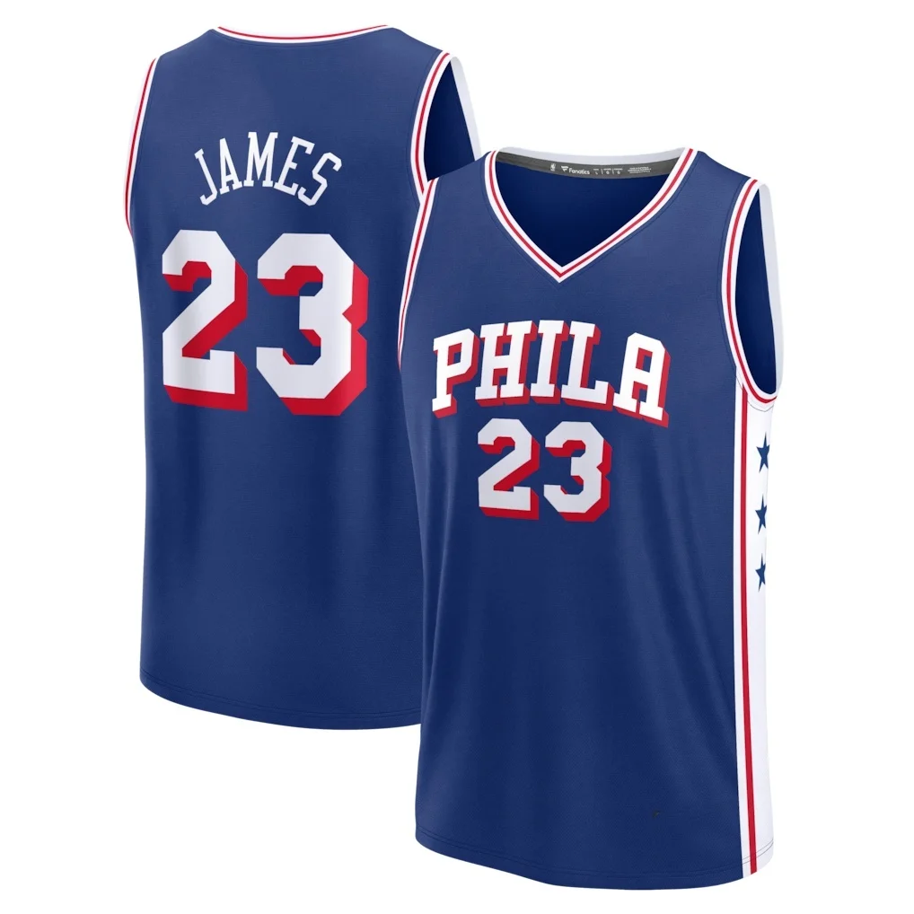 26-27 Herren Philadelphia James Fanatics Royal Fast Break Basketballtrikot Sommer Herren Damen Atmungsaktives Schnelltrocknendes Trikot – Detail 8