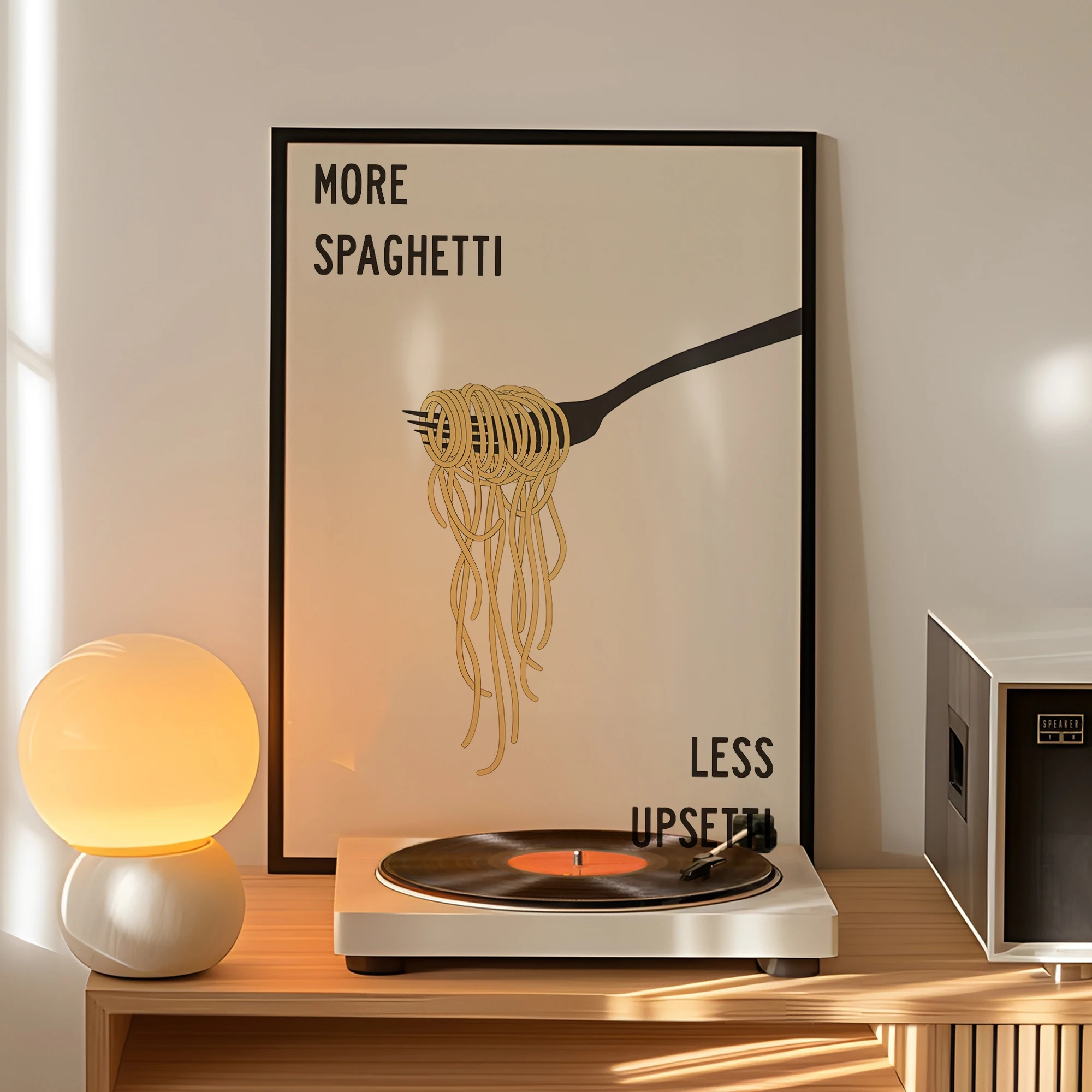 Mehr Spaghetti, weniger Upsetti, Wandkunstdrucke, Leinwandgemälde, Poster, Bild für Wohnzimmer, Küche, Esszimmer, Heimdekoration