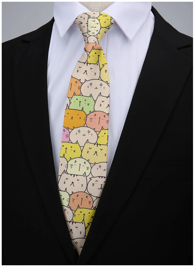 Cartoon bear print men\'s and women\'s tie fashion casual 8cm creative novelty tie unique accessories wedding party business gifts