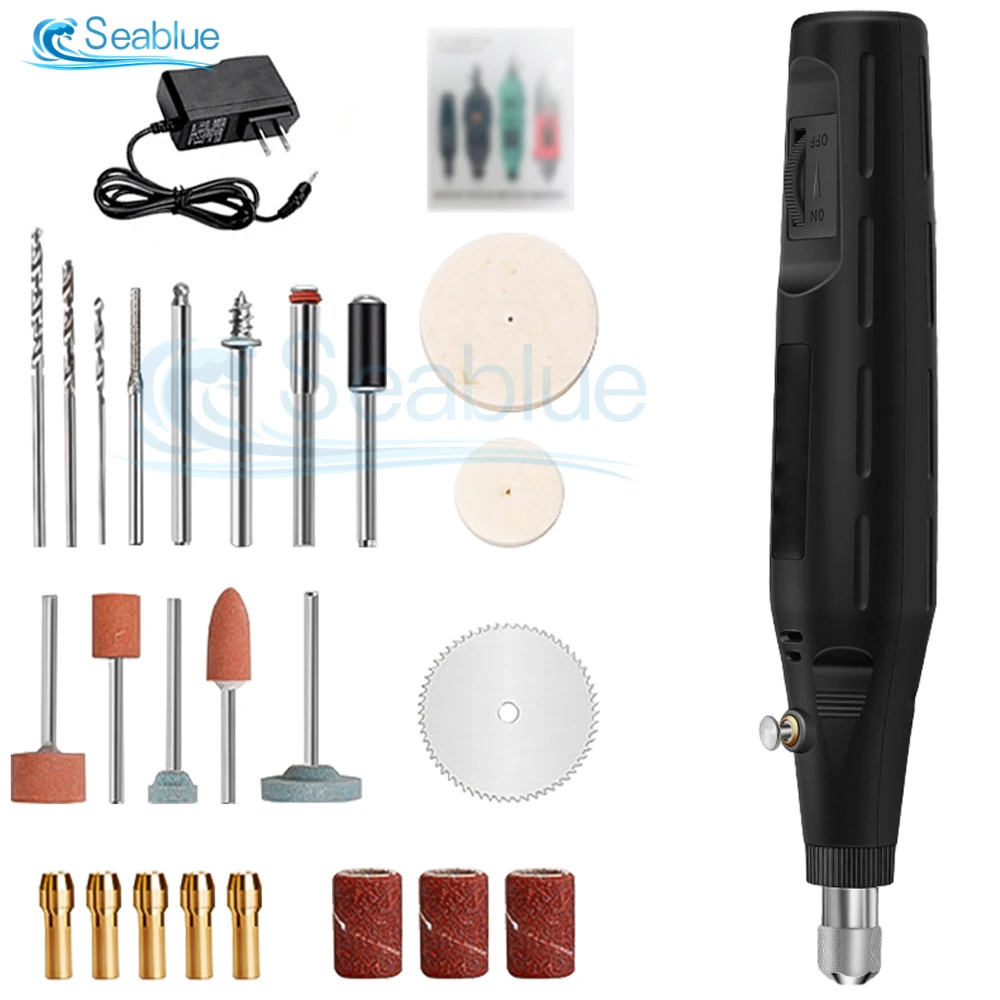 Imagem -06 - Velocidade Variável Elétrica Mini Broca Escultura Caneta Kit de Ferramentas Rotativas Gravador para Moagem Polimento 27 em 12v 18000r Min