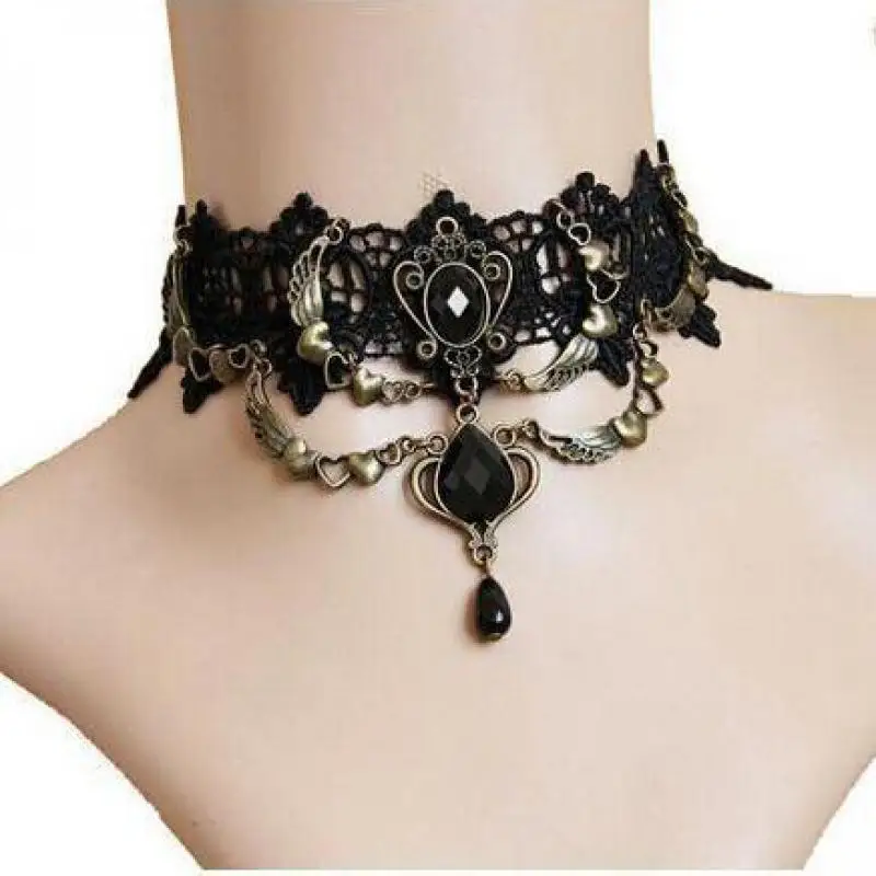 Vintage Palace Gothic Black Lace Heart Necklace For Women Jewelry Choker 2026 Trending New Women's Exaggerated Punk Necklaces