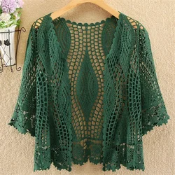 Women Jacket Women's Hollow Shawl Cheongsam Cardigan in Spring and Summer sun Protection Blouse Fashionable Loose  Thin Coat