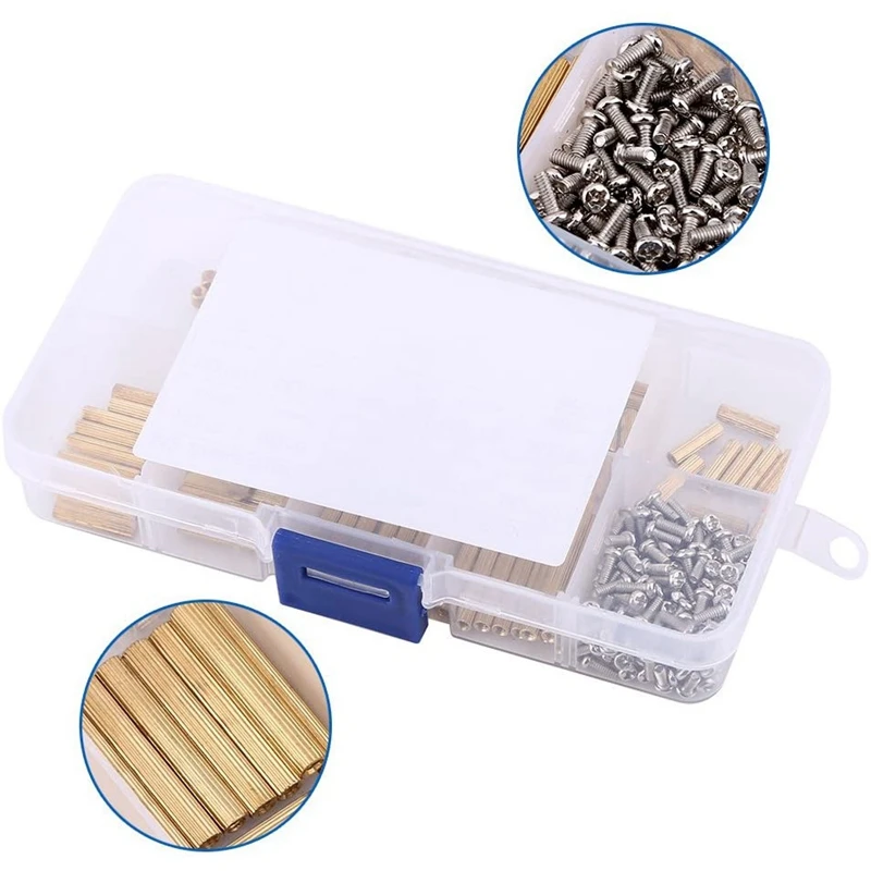 270 шт M2 гнездо X гнездо Шестигранная латунная стойка с металлическими винтами набор в ассортименте с пластиковой коробкой