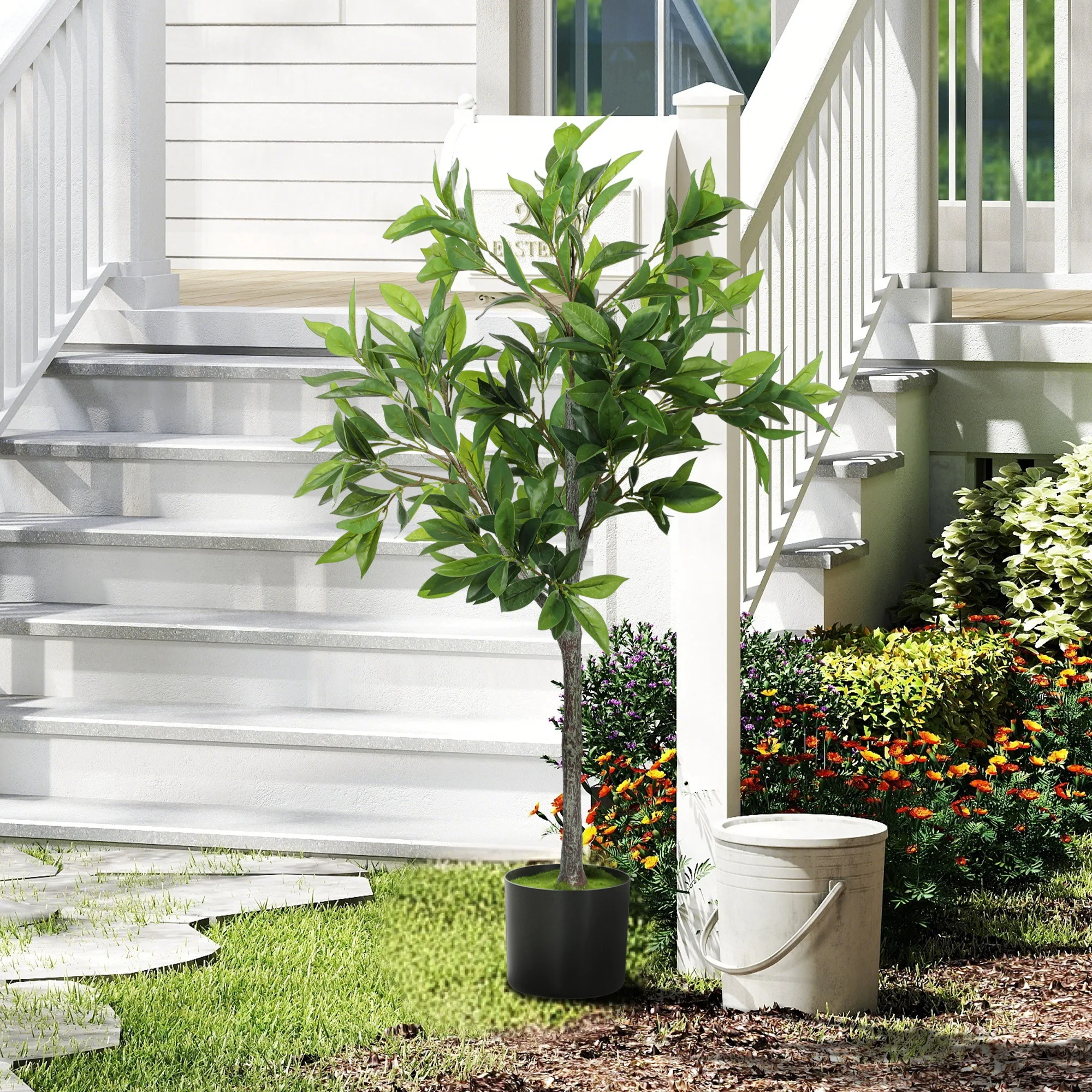 

Поддельное растение в горшке с листьями PEVA 345, реалистичное лавровое дерево, зеленое