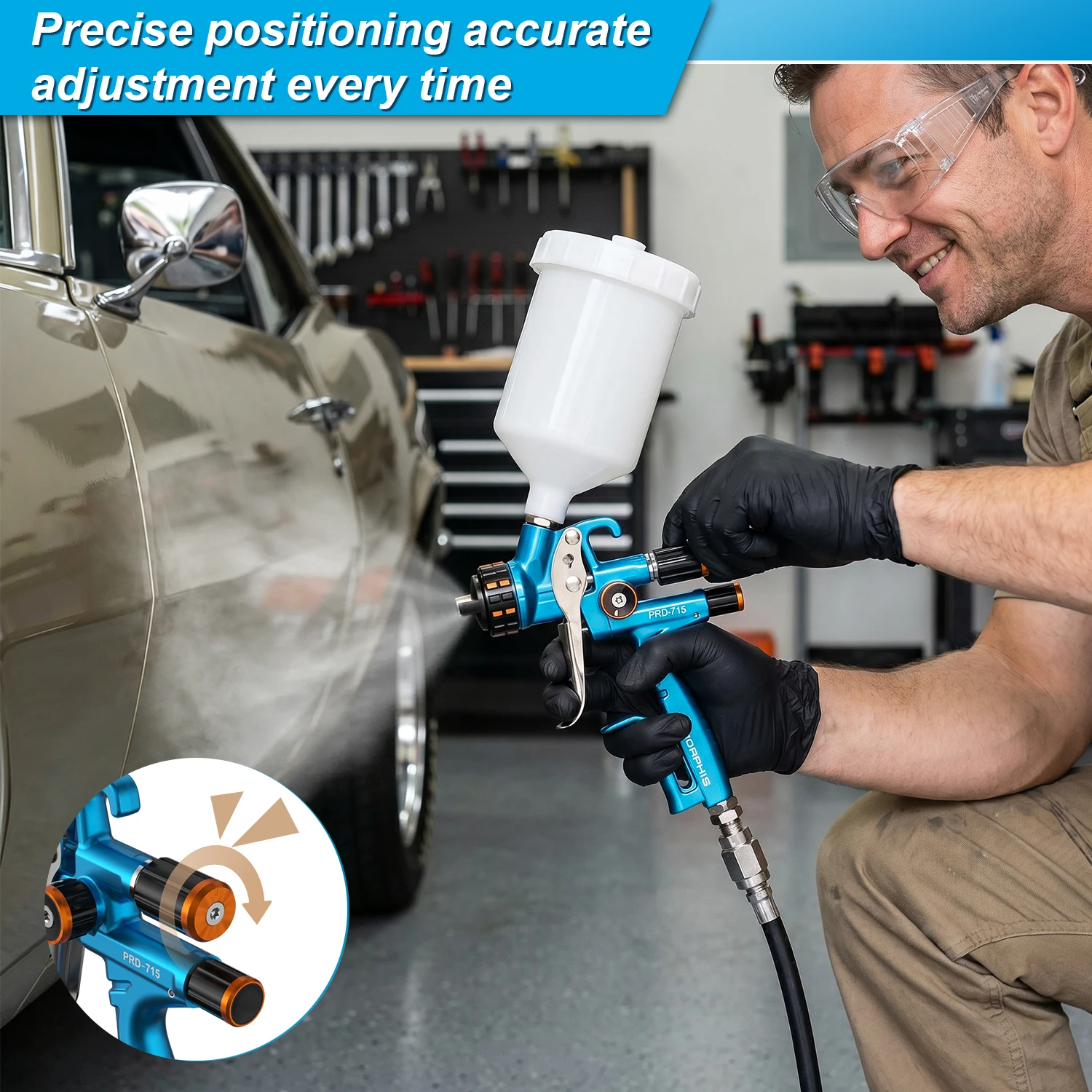 PORPHIS PRD-715 MP Spray Gun 1.3mm 1.4mm HVLP Professional Paint Gun for Automotive Refinishing Clear coat & Base coat