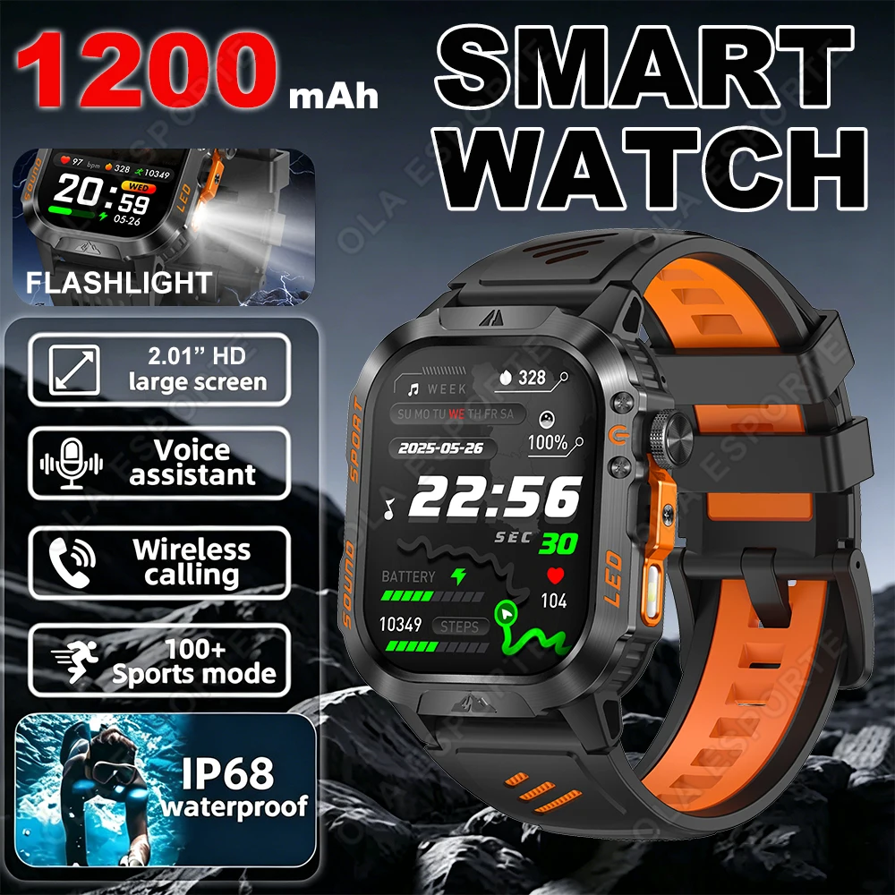 New Men Military Outdoor 1200mAh Battery Smart Watch GPS Watches 3ATM Waterproof 2.01