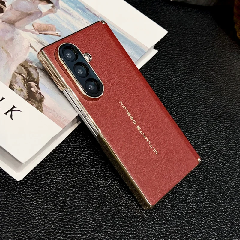 삼성 갤럭시 Z 폴드 7 가죽 비즈니스 케이스 – 풀바디 전기 도금 방지 커버 – 슬림 미니멀리스트 보호 쉘