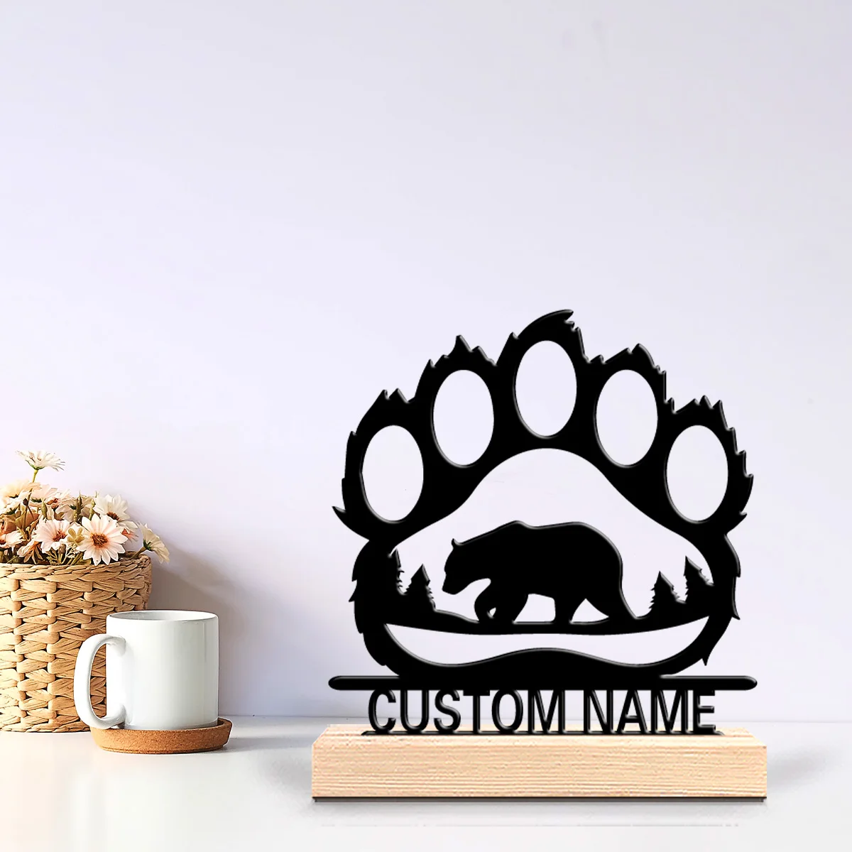 1pc bear footprint Custom Letter Metal Statue Metal Ornament Art Crafts With Wood Base Iron Ornament Study Desktop Decoration