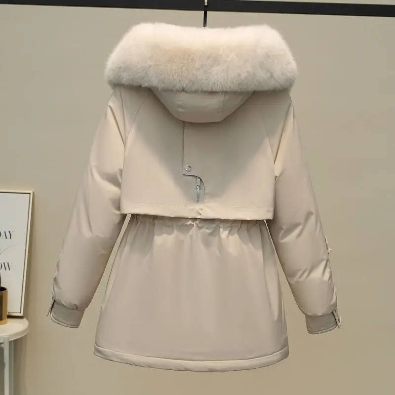 Parka acolchoada de algodão feminino com forro de pele, jaqueta com capuz, casaco básico, casacos femininos, quente, inverno, novo, 2023