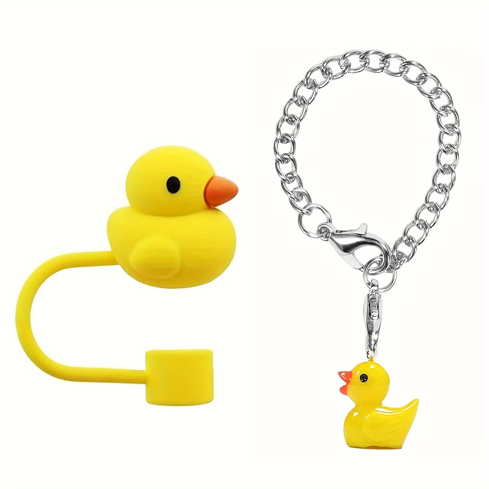 2pcs/set Kawaii Straw Topper With Duck Charm For Stanley Cup 8mm Cute Cartoon Duck Straw Cover, Reusable Drinking Straw Tip Cove