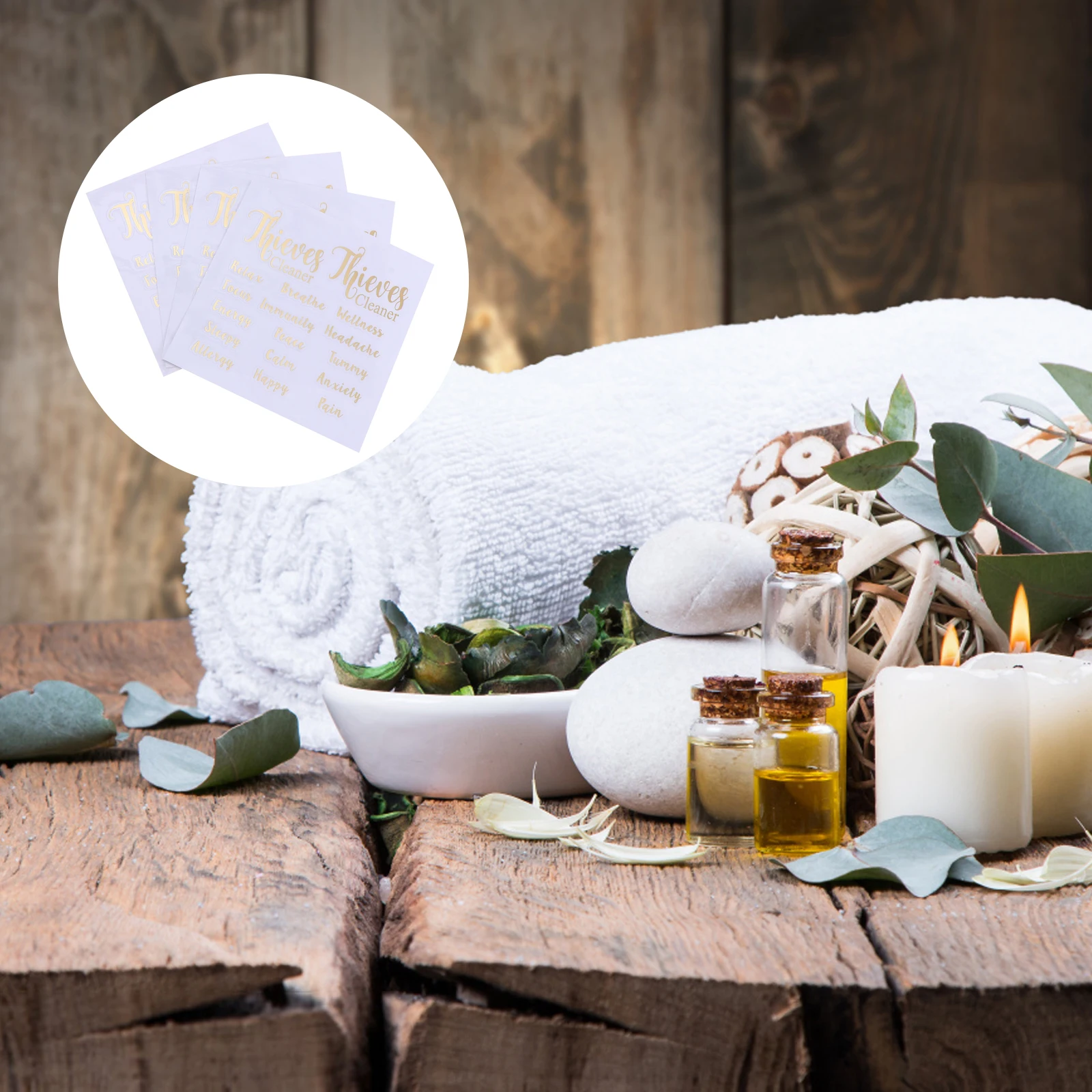 

4 Sheets Golden Stickers Essential Oil Bottle Label Letter Aromatherapy Containers Decal Perfume Decals