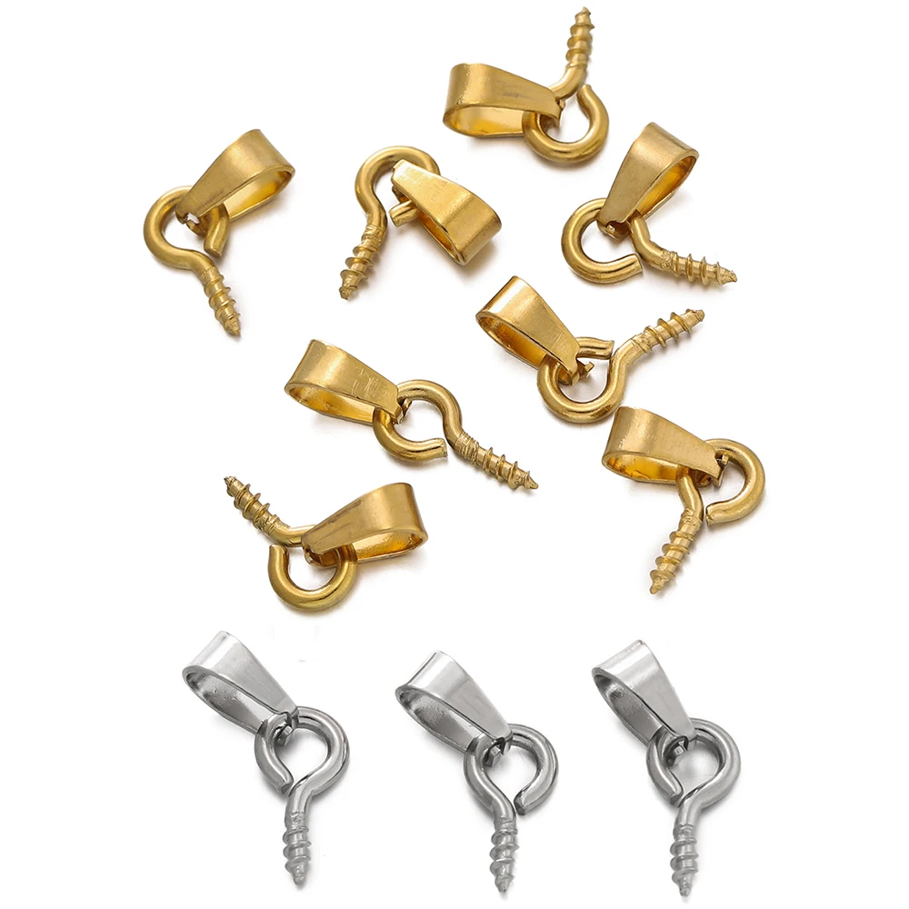 20Sets Stainless Steel Bail Clasp with Screw Eye Pins End Pendant Charms Dangle Clasps Connector for DIY Jewelry Making ﻿