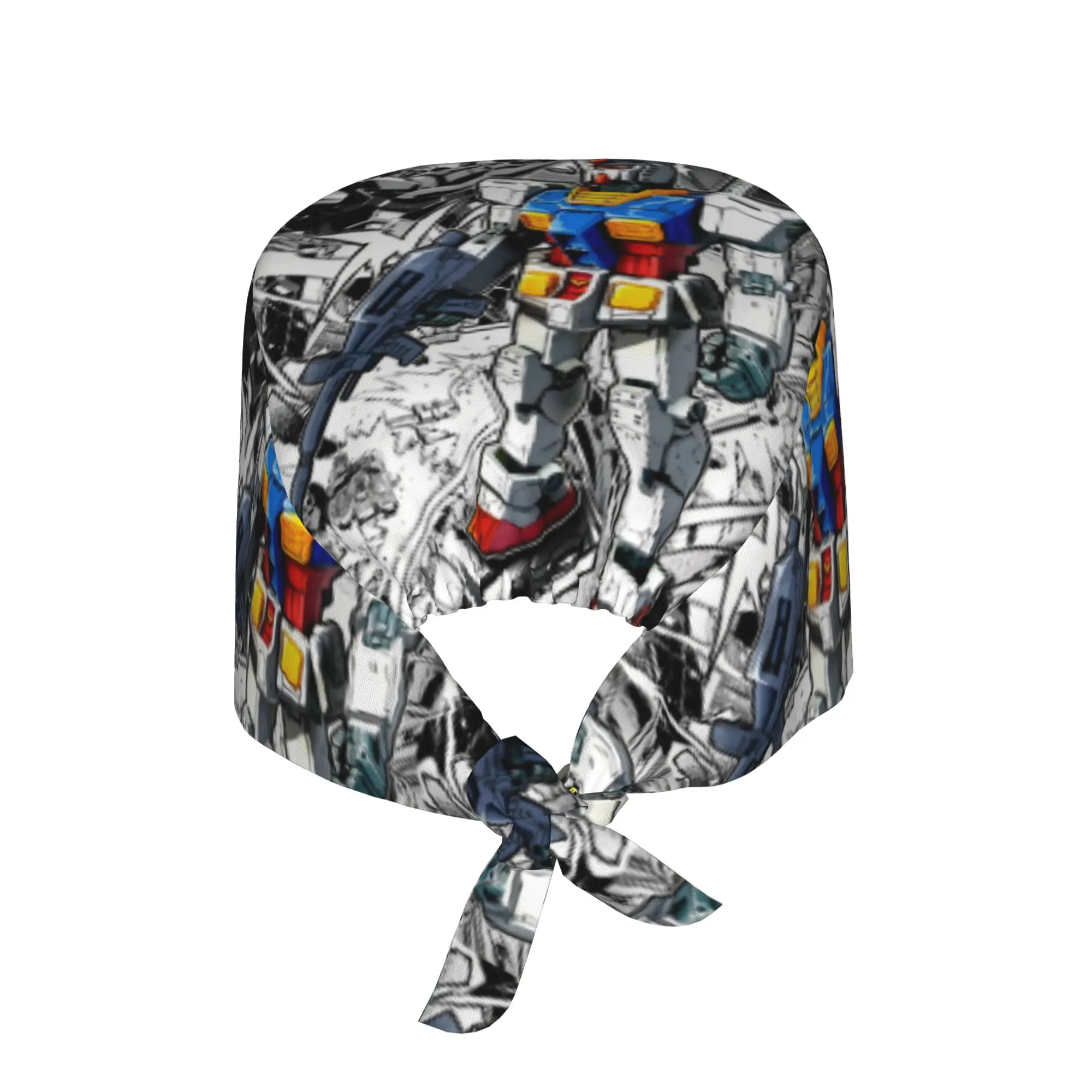 Custom Gundam Manga Breathable Scrub Hat Surgical Scrub Caps Unisex Nurse Medical Cap Hot Work Scrubs Hat for Hospital Pharmacy