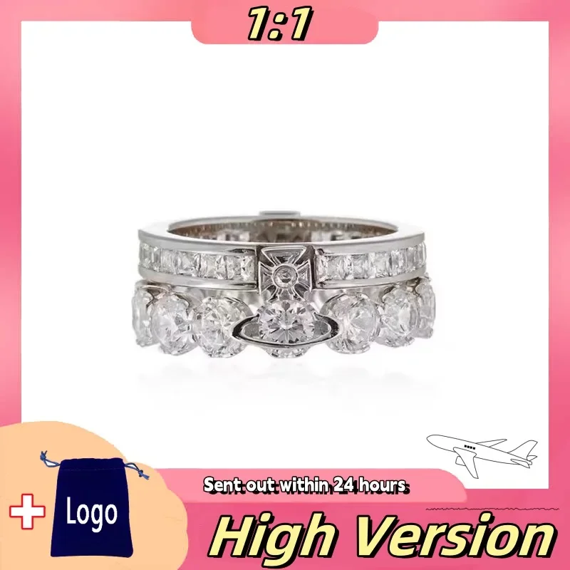 New 2025 S925 Silver Double Layered Full Diamond Saturn Ring Detachable