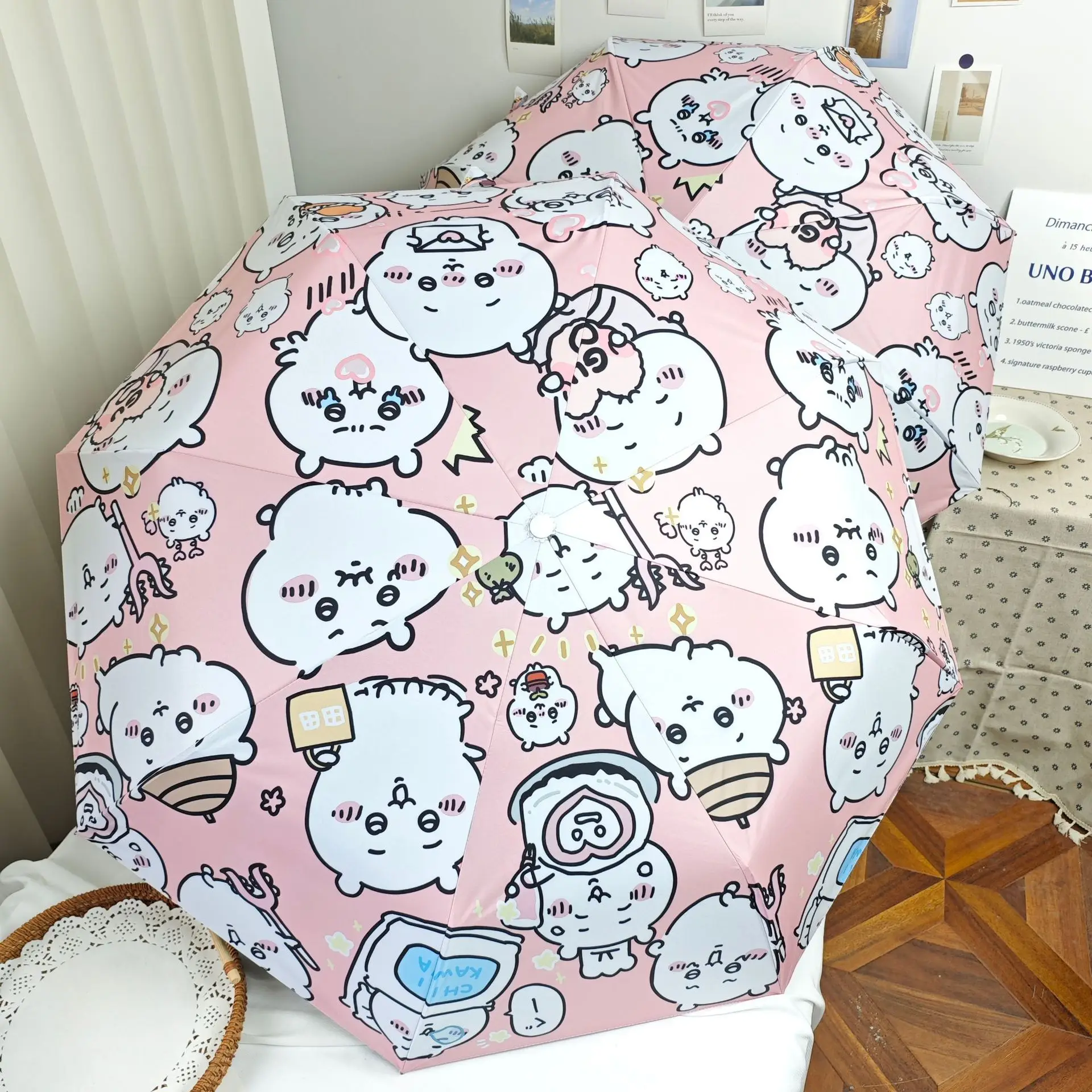 MINISO Chiikawa Hachiware Usagi Cute Umbrella Fully Automatic Folding Sunshade Dual Use Cartoon Anime Accessories Birthday Gifts