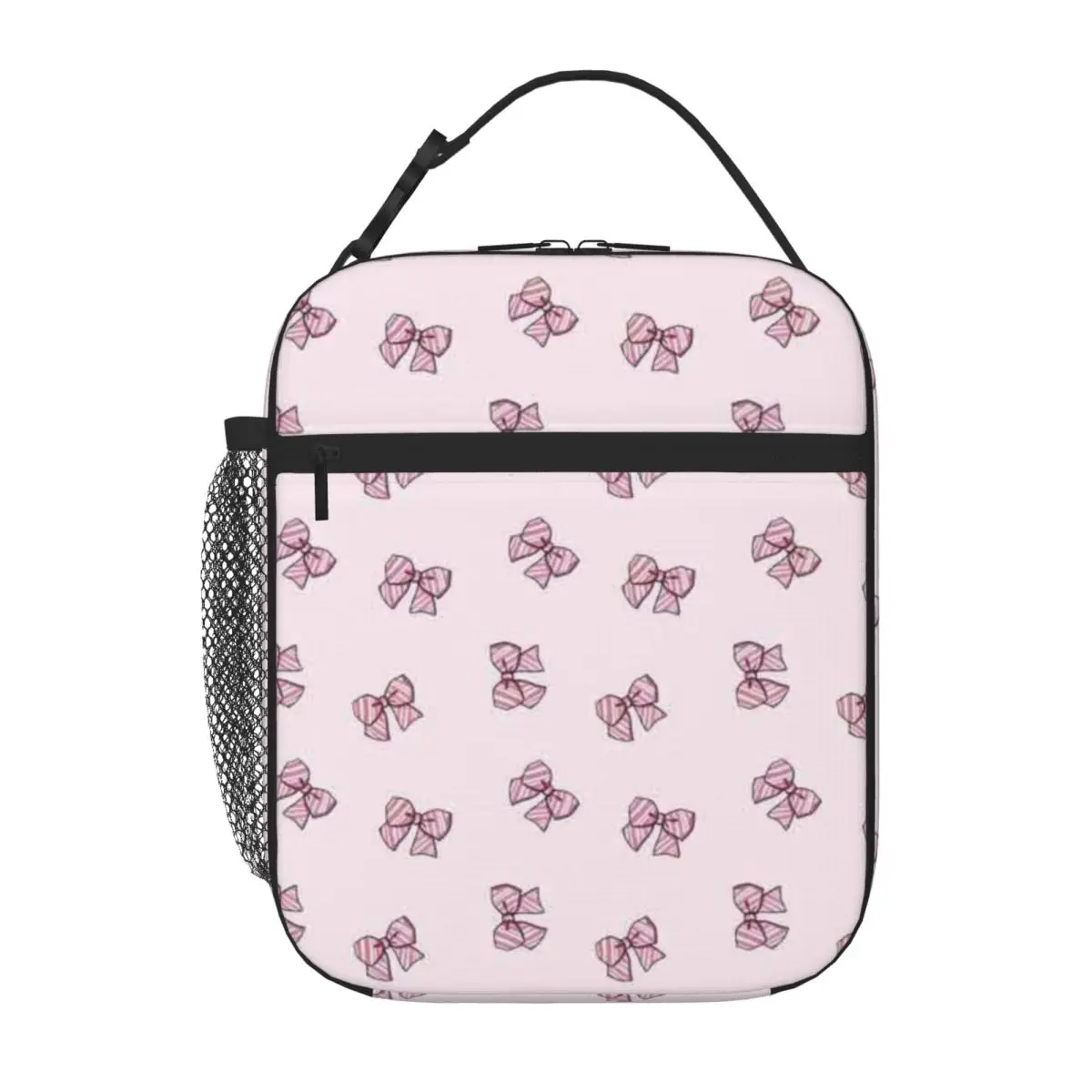 Bestselling Candy Cane Bow Pattern Stitched Detail Shoulder Lunch Bag Playground Snack Meal Bag