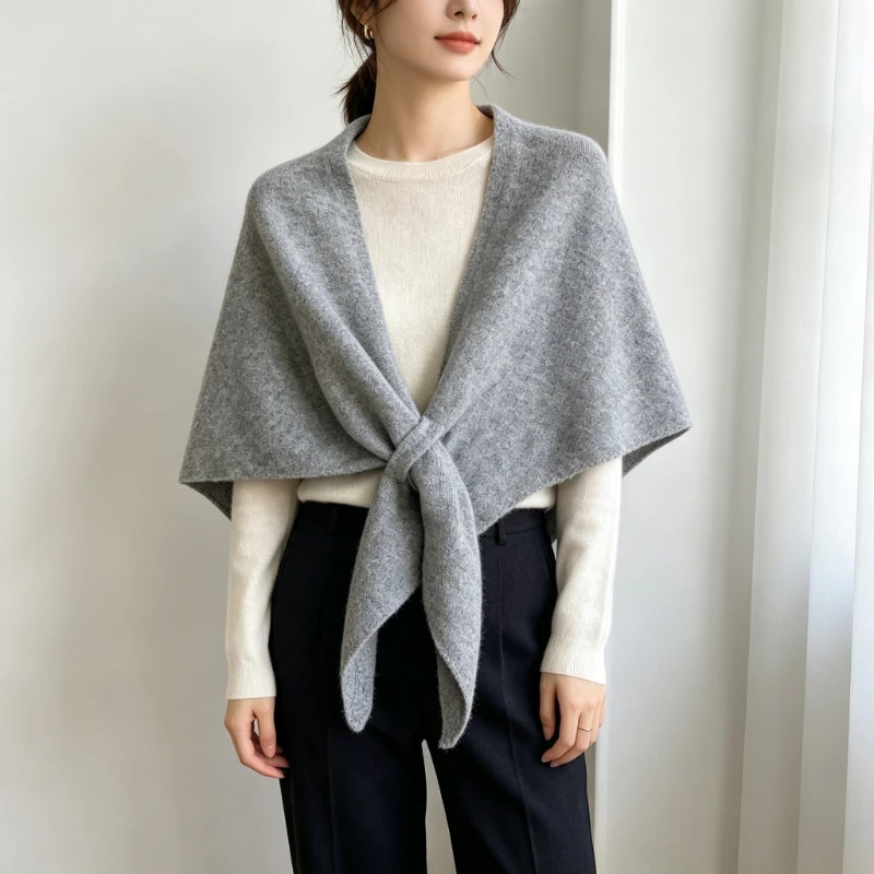 Winter Warm Shawl Luxury Faux Cashmere Triangle Shawl Cape Women Soft Knit Warm Solid Color Poncho Scarf Casual Loose Wrap