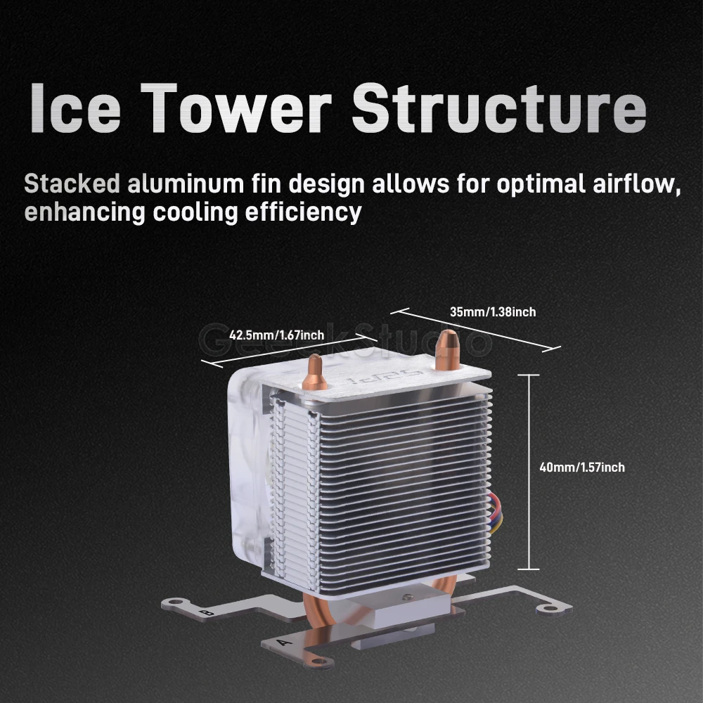 ICE-Tower Cooler CPU RGB LED Light Cooling Fan for Raspberry Pi 5