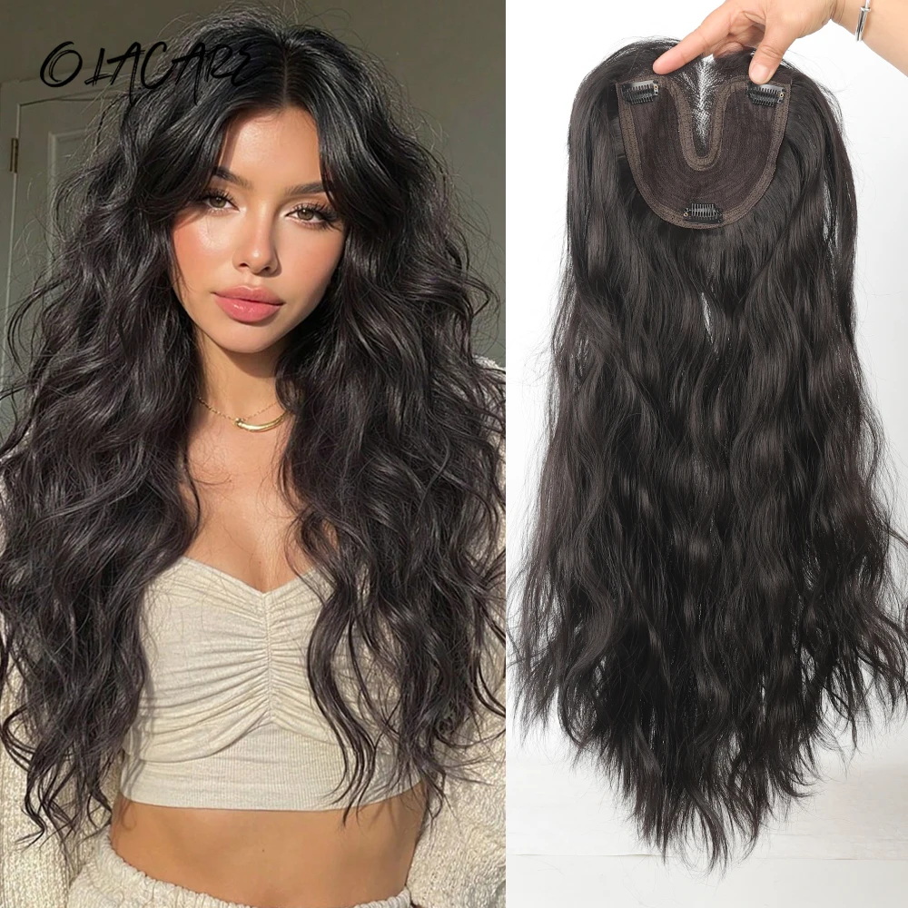 OLACARE Long Curly Wavy Hair with Black Brown Hairpin Bangs High Temperature Fiber Large-Area Hand-Knitted hairpiece Hair