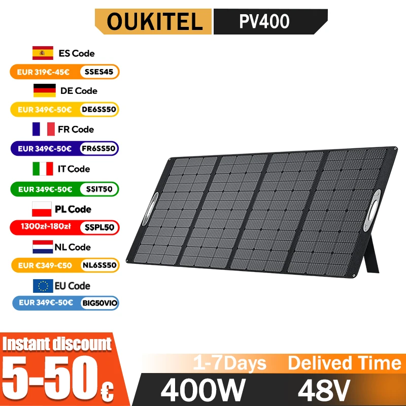 OUKITEL PV400 Tragbares Faltbares Solarpanel 24,8% Energieumwandlungsrate 400W für Outdoor Wasserdicht Camping Heimenergiespeicher