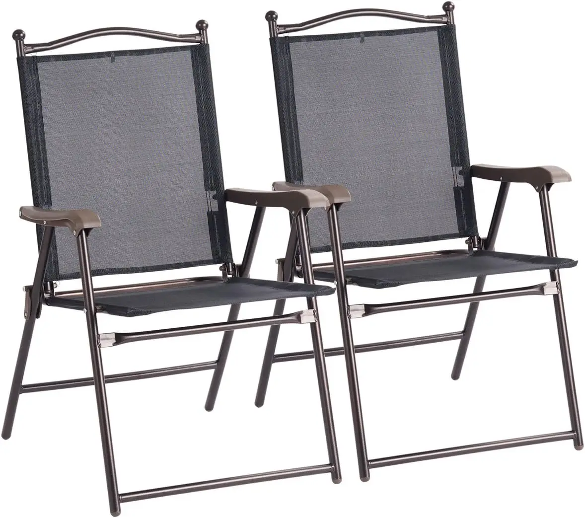 Set of 2 Folding Outdoor Chairs with Armrests, Sling Back, Metal Frame for Garden, Pool, Beach - No Assembly Required