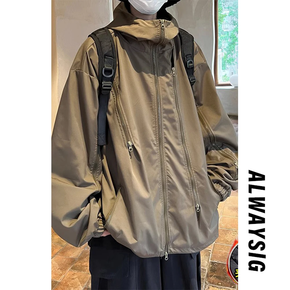 

Youthful Casual Vintage Hooded Jaet Men's Sle Retro Hong Kong Trendy Versatile Polyester Nylon Cosite Fiber Loose Fit