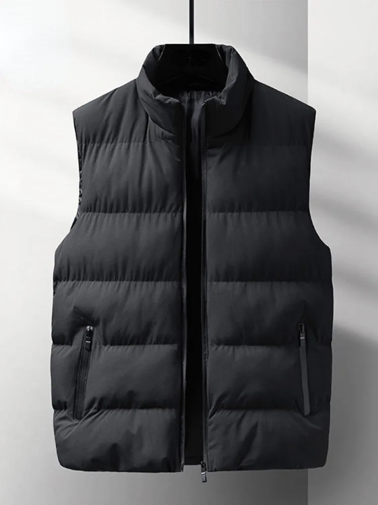 

Winter Men's Artificial Cotton Vest Super Light Sleeveless Warm Down Vest Jacket Fashion Stand Collar Windproof Vest